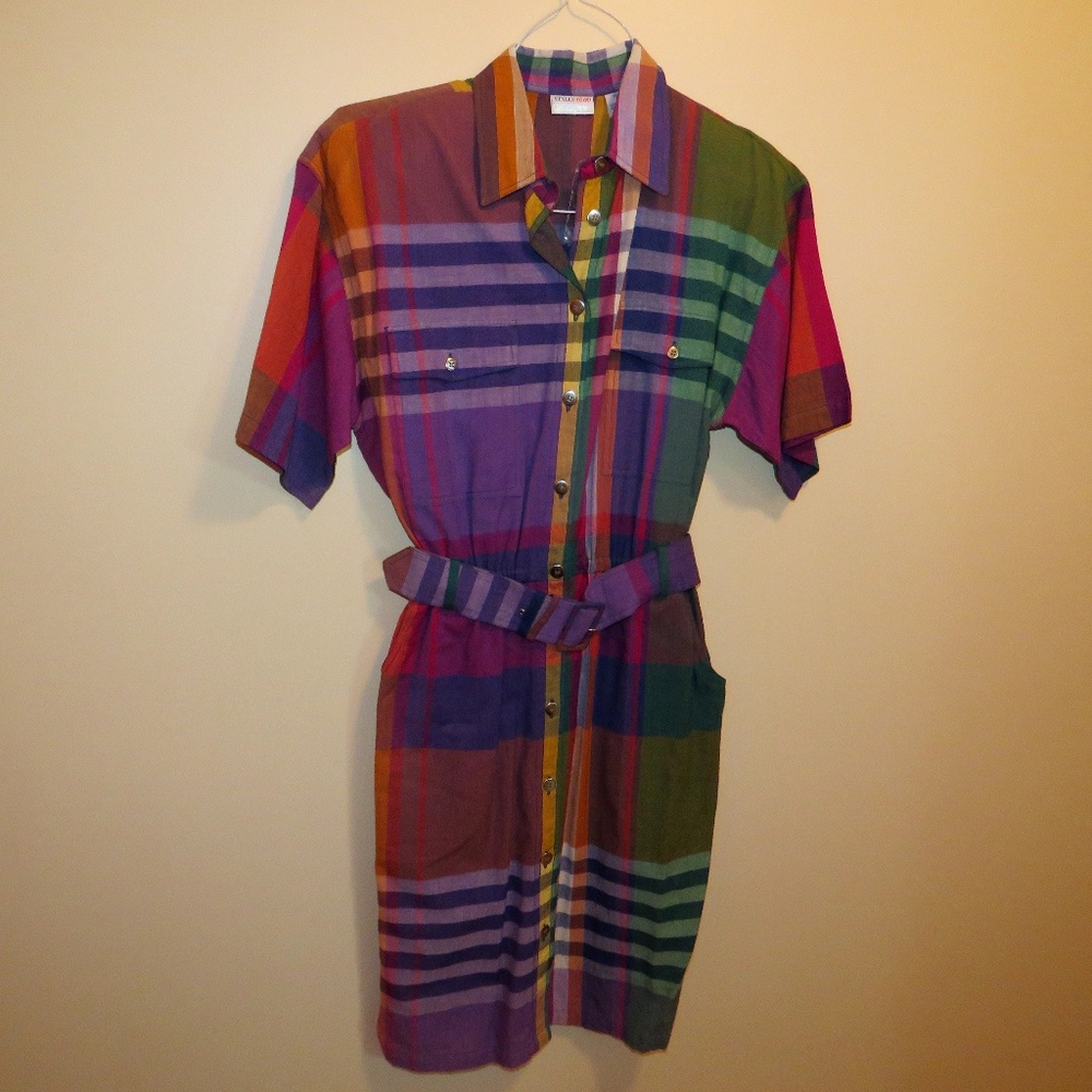 Vintage Styles to Go Plaid Button Up Front Dress with Belt 8